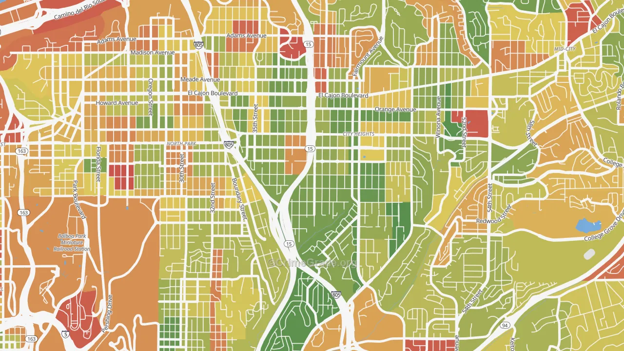 City Heights West, San Diego, CA Map of Arson Rates