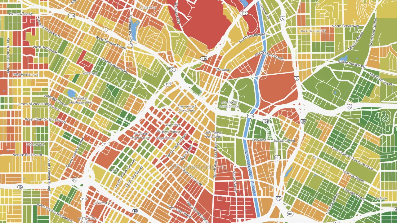Civic Center Little Tokyo, Los Angeles, CA Map of Arson Rates