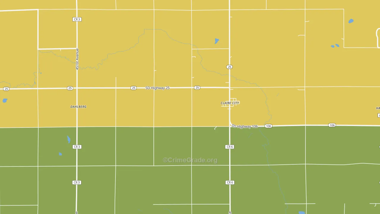 Claire City, SD Map of Arson Rates