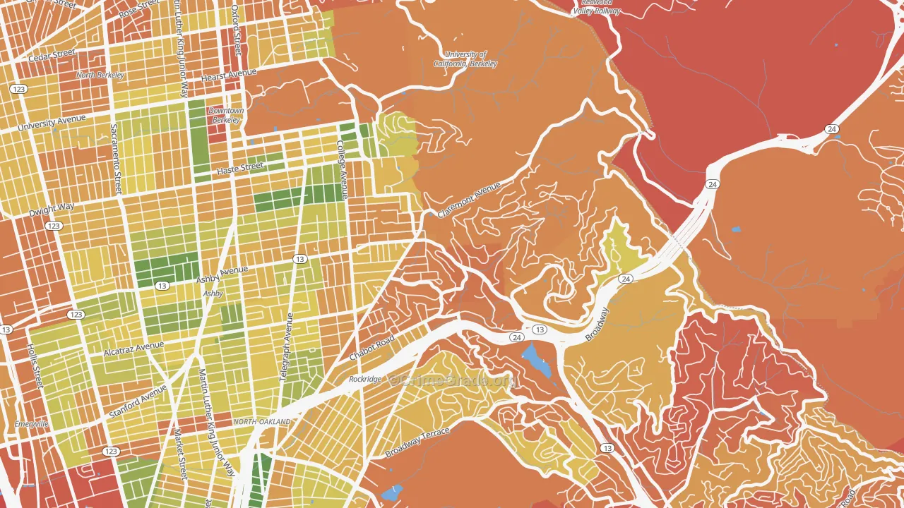 Claremont, Berkeley, CA Map of Arson Rates