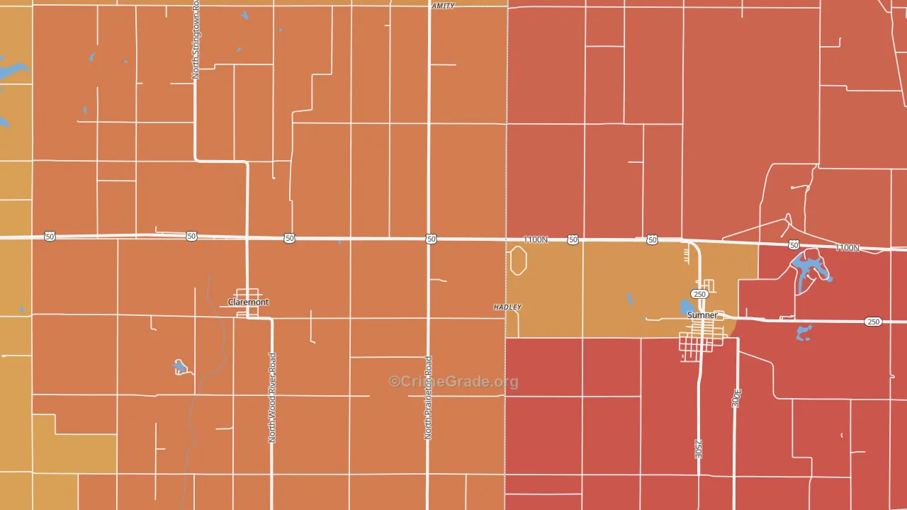 Claremont, IL Map of Arson Rates