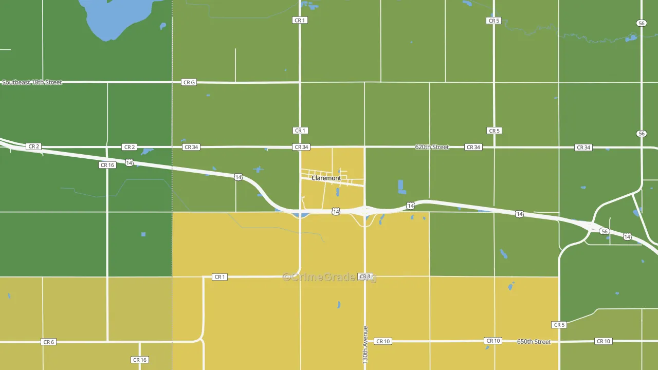 Claremont, MN Map of Arson Rates