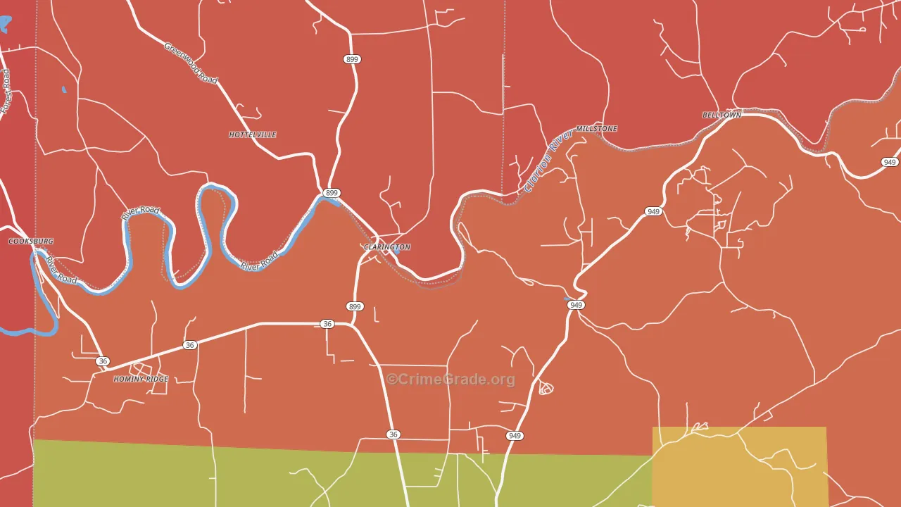 Clarington, PA Map of Arson Rates