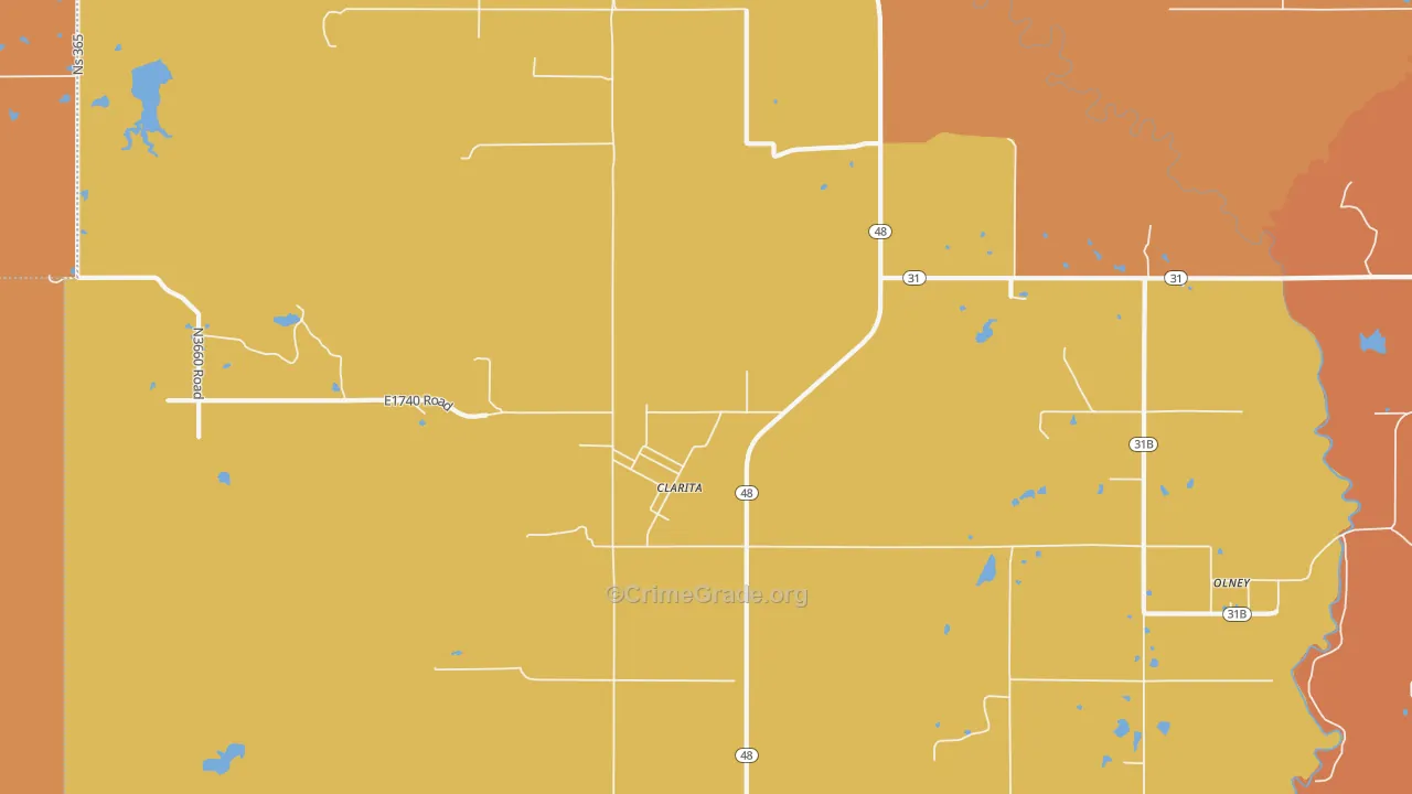 Clarita, OK Map of Arson Rates