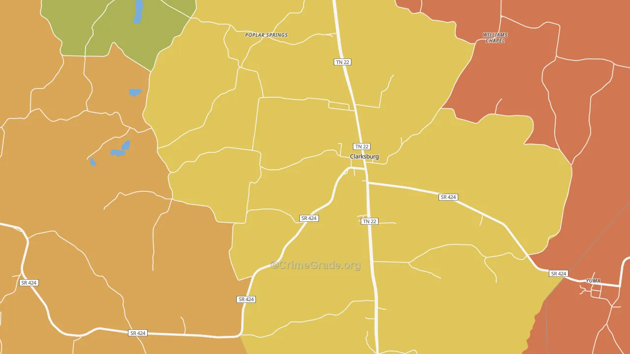 Clarksburg, TN Map of Arson Rates
