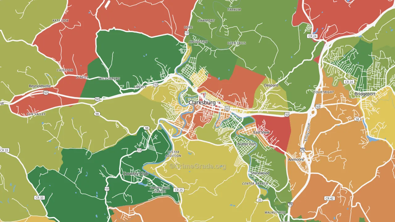 Clarksburg, WV Map of Arson Rates
