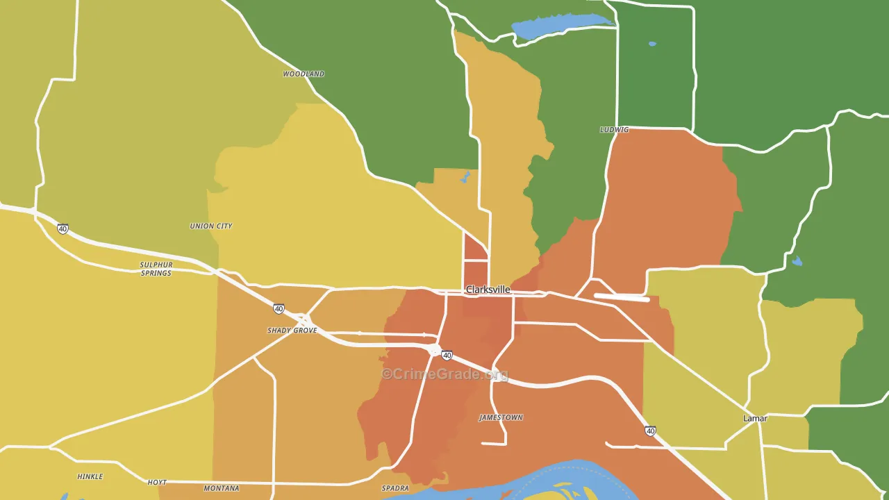 Clarksville, AR Map of Arson Rates