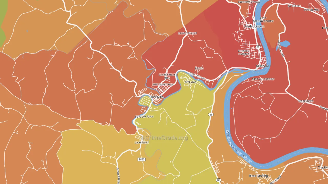 Clarksville, PA Map of Arson Rates