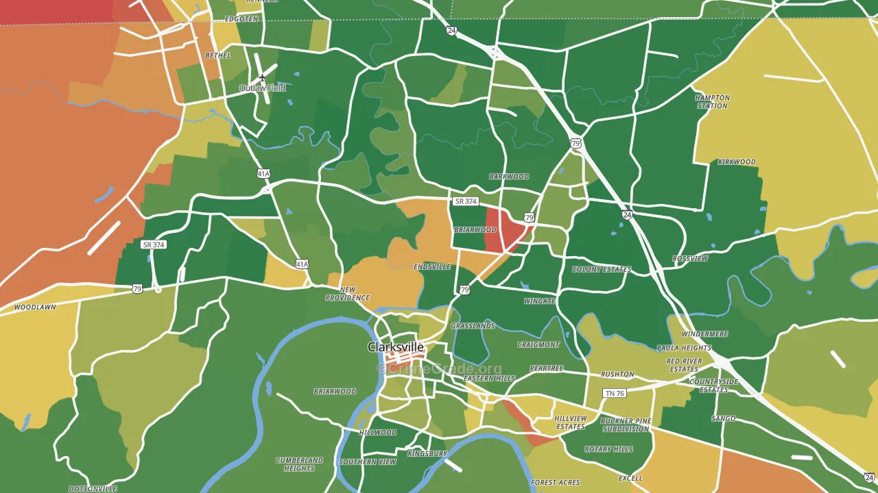 Clarksville, TN Map of Arson Rates