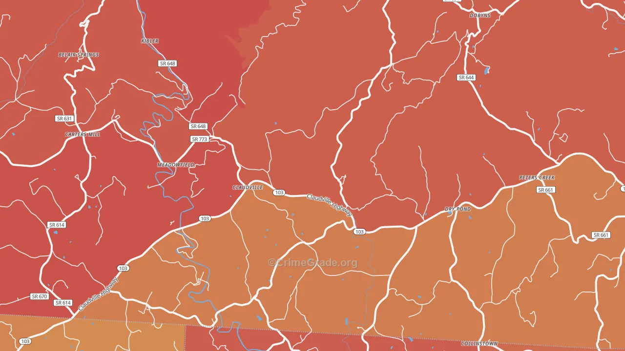Claudville, VA Map of Arson Rates
