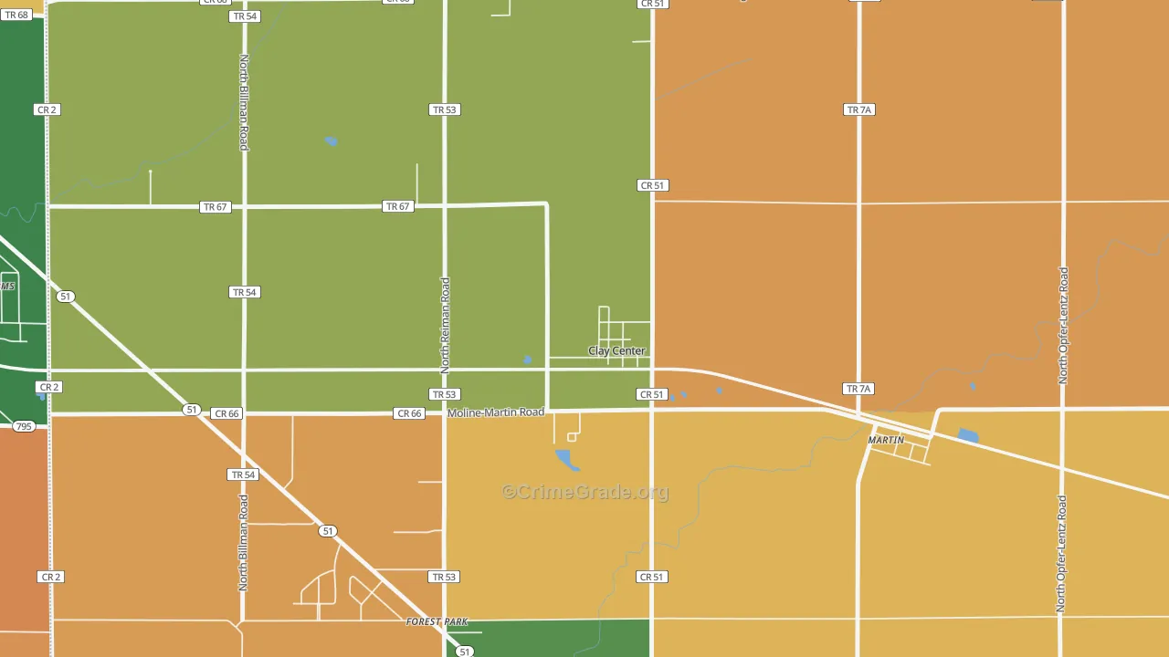 Clay Center, OH Map of Arson Rates