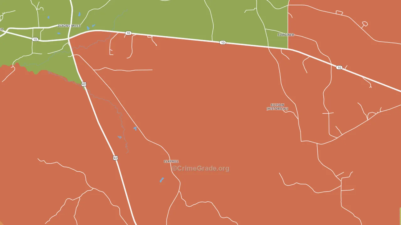 Clayhill, AL Map of Arson Rates