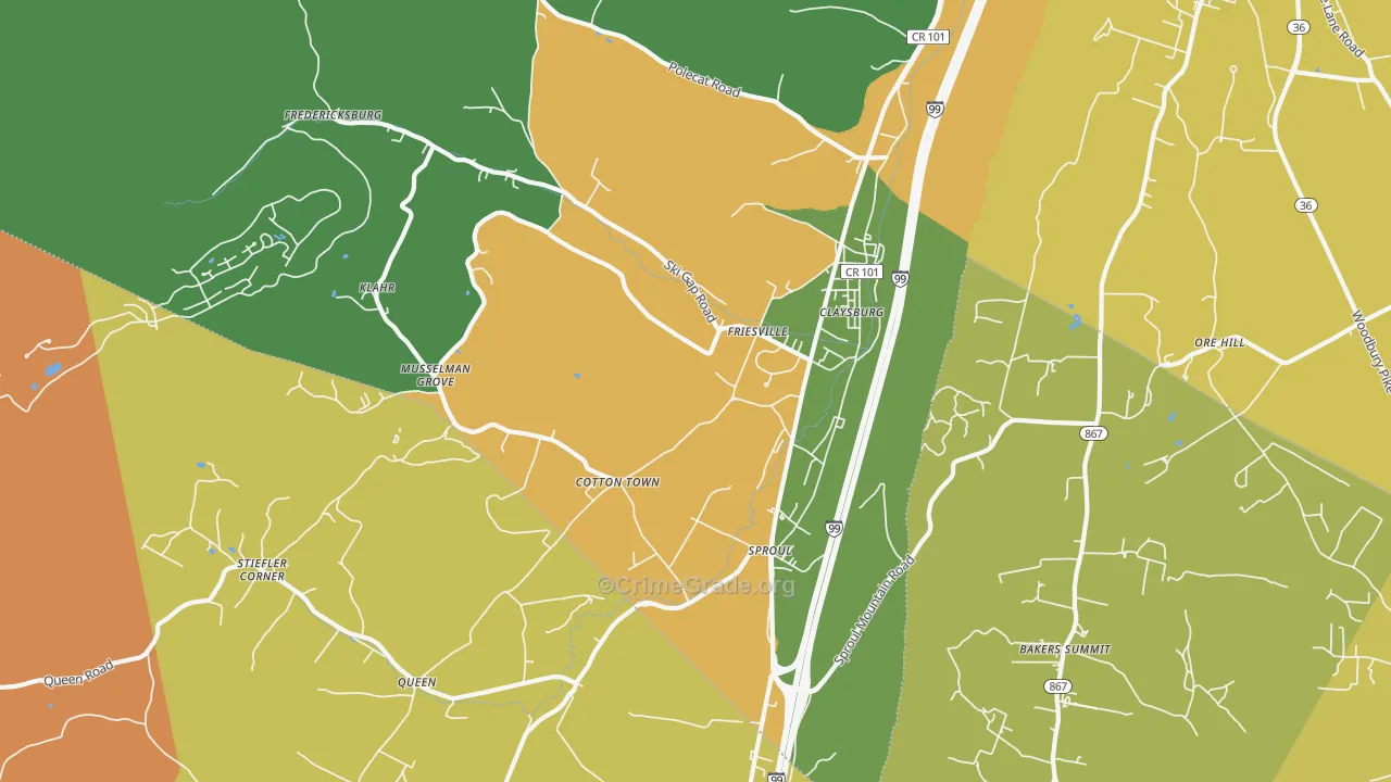 Claysburg, PA Map of Arson Rates