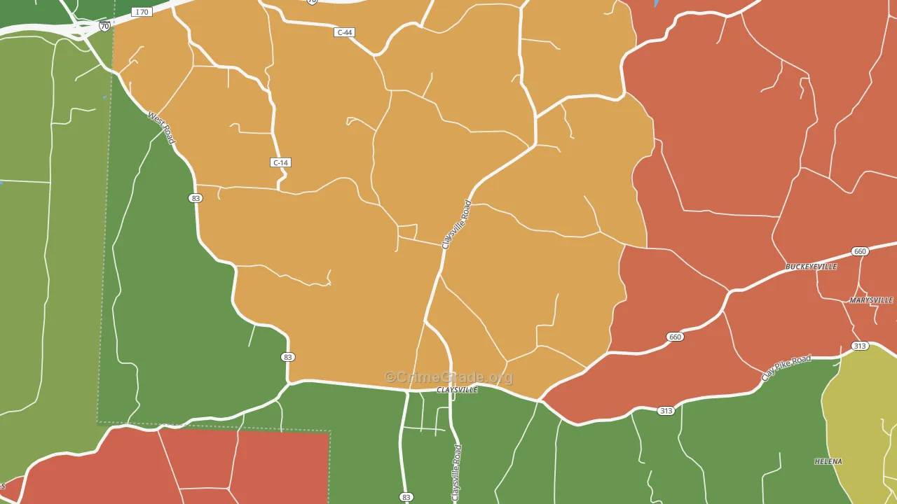 Claysville, OH Map of Arson Rates