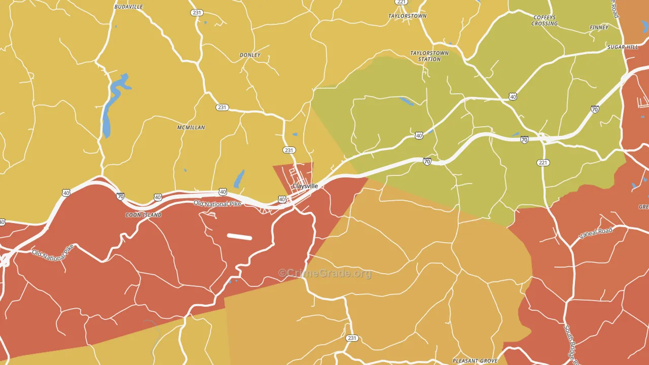 Claysville, PA Map of Arson Rates