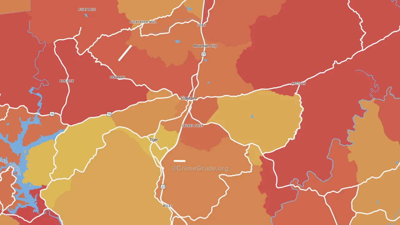 Clayton, GA Map of Arson Rates