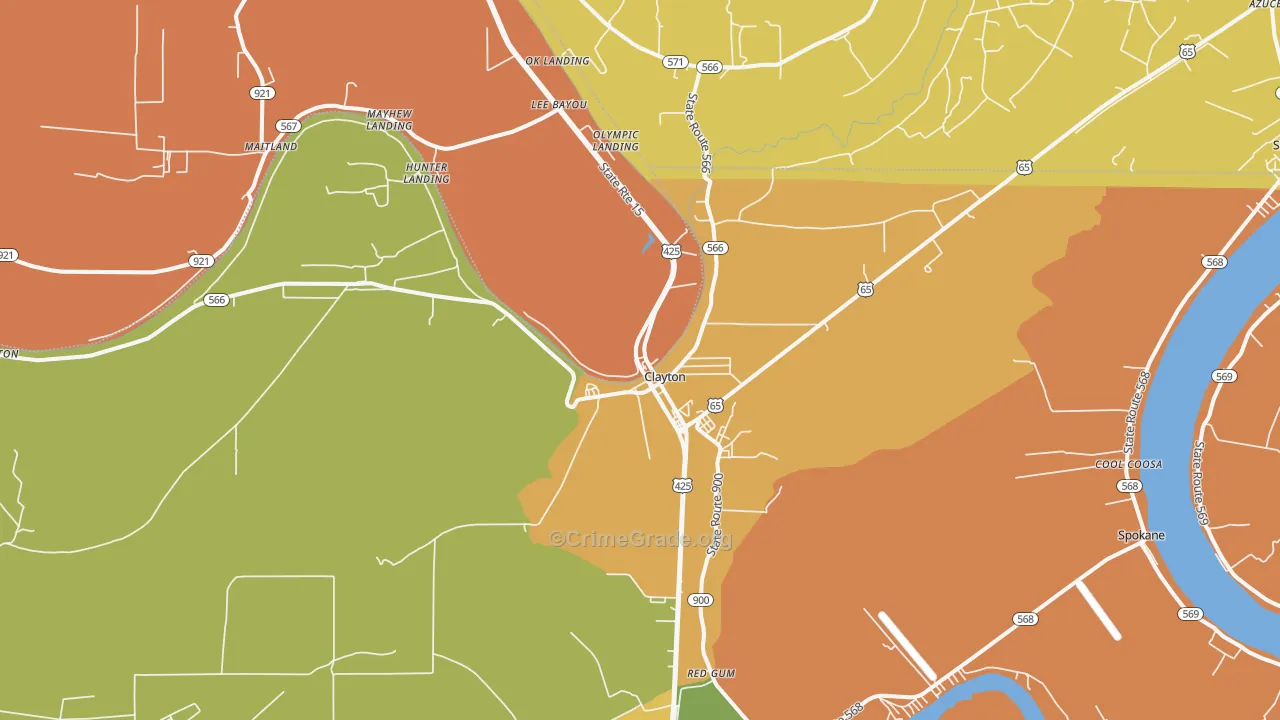 Clayton, LA Map of Arson Rates
