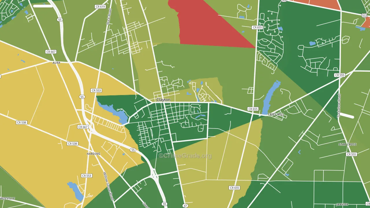 Clayton, NJ Map of Arson Rates