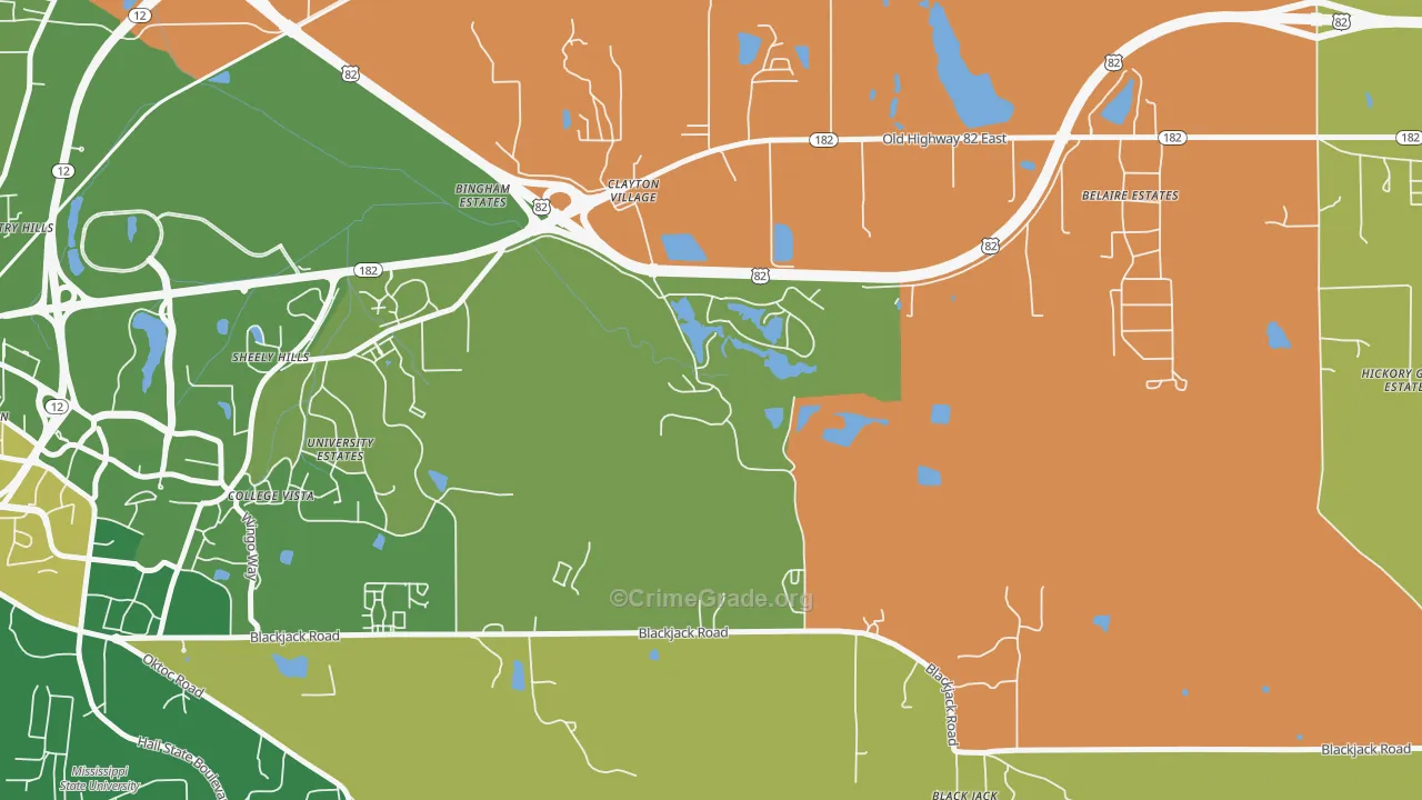 Clayton Village, MS Map of Arson Rates