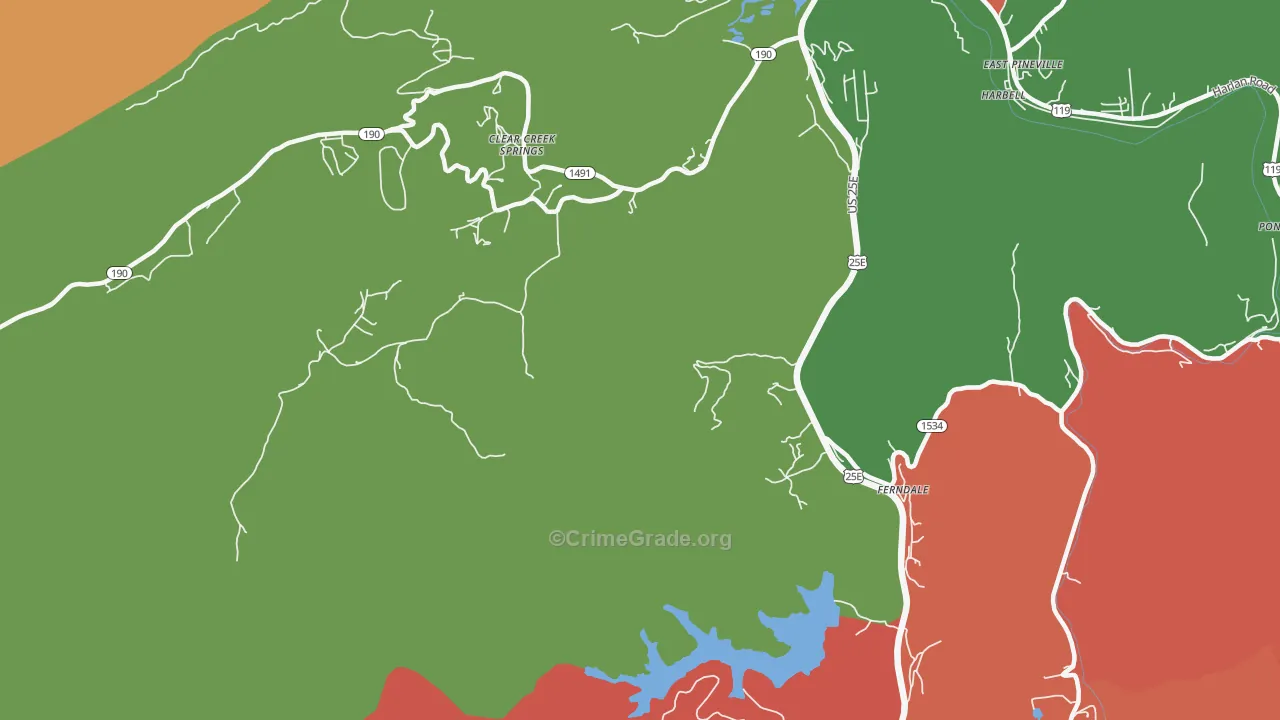 Clear Creek Springs, KY Map of Arson Rates