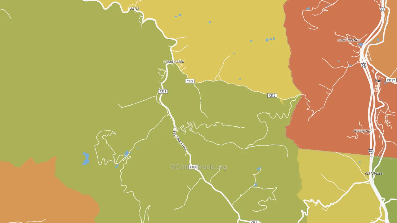 Clear Creek, WV Map of Arson Rates
