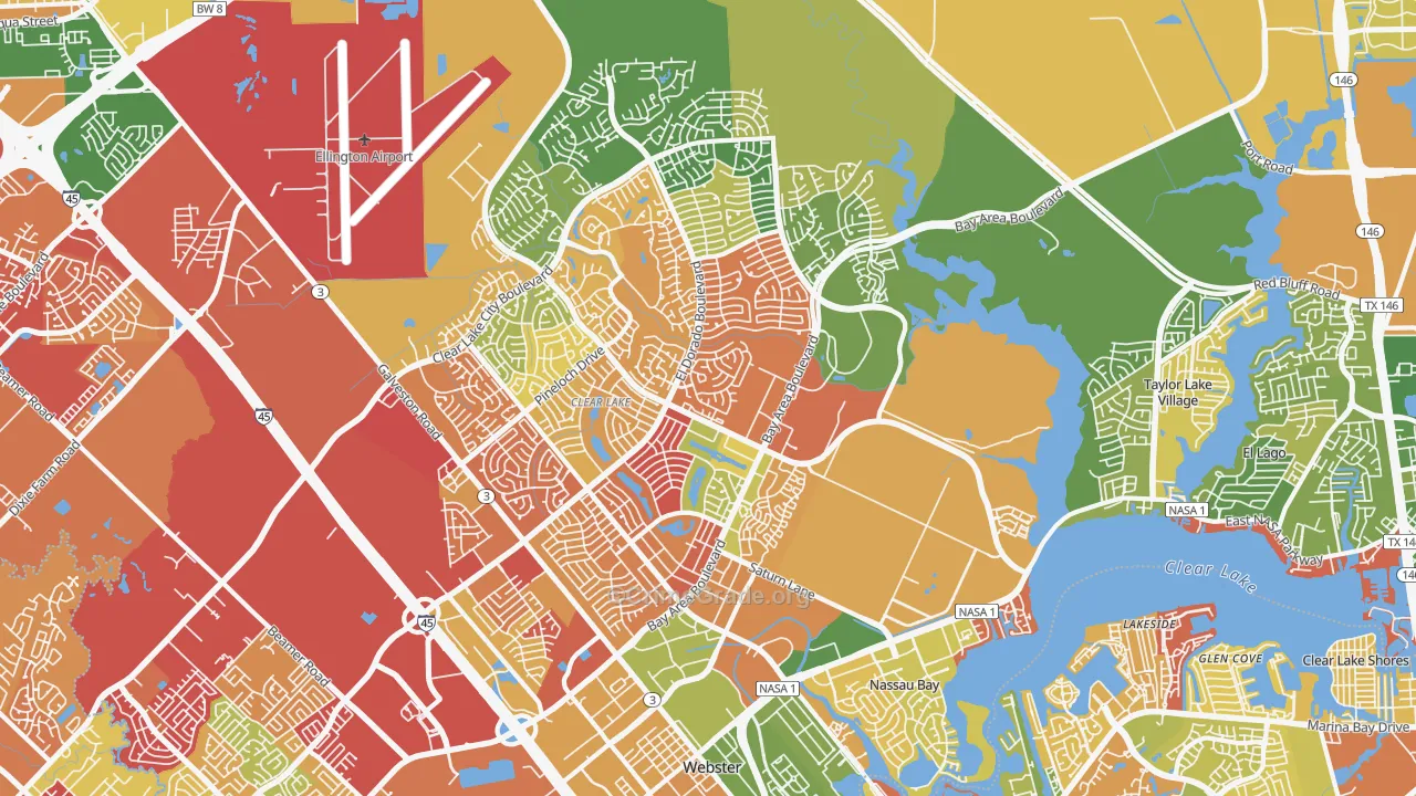 Clear Lake, Houston, TX Map of Arson Rates