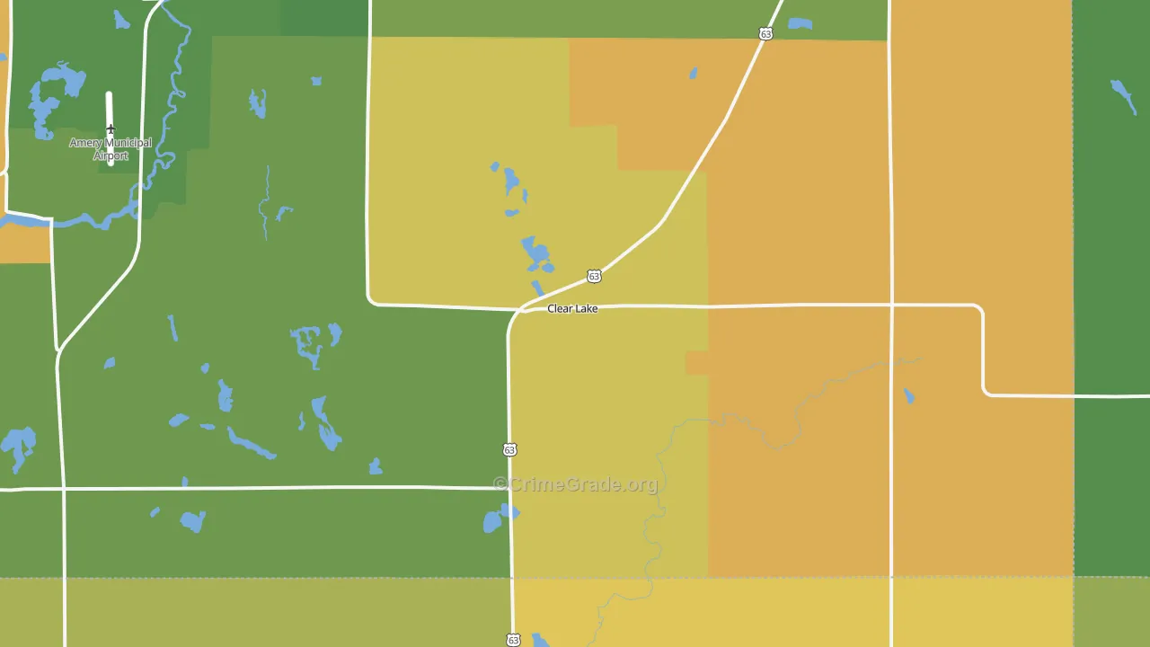 Clear Lake, WI Map of Arson Rates