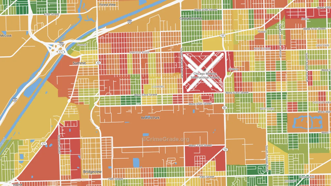 Clearing, Chicago, IL Map of Arson Rates
