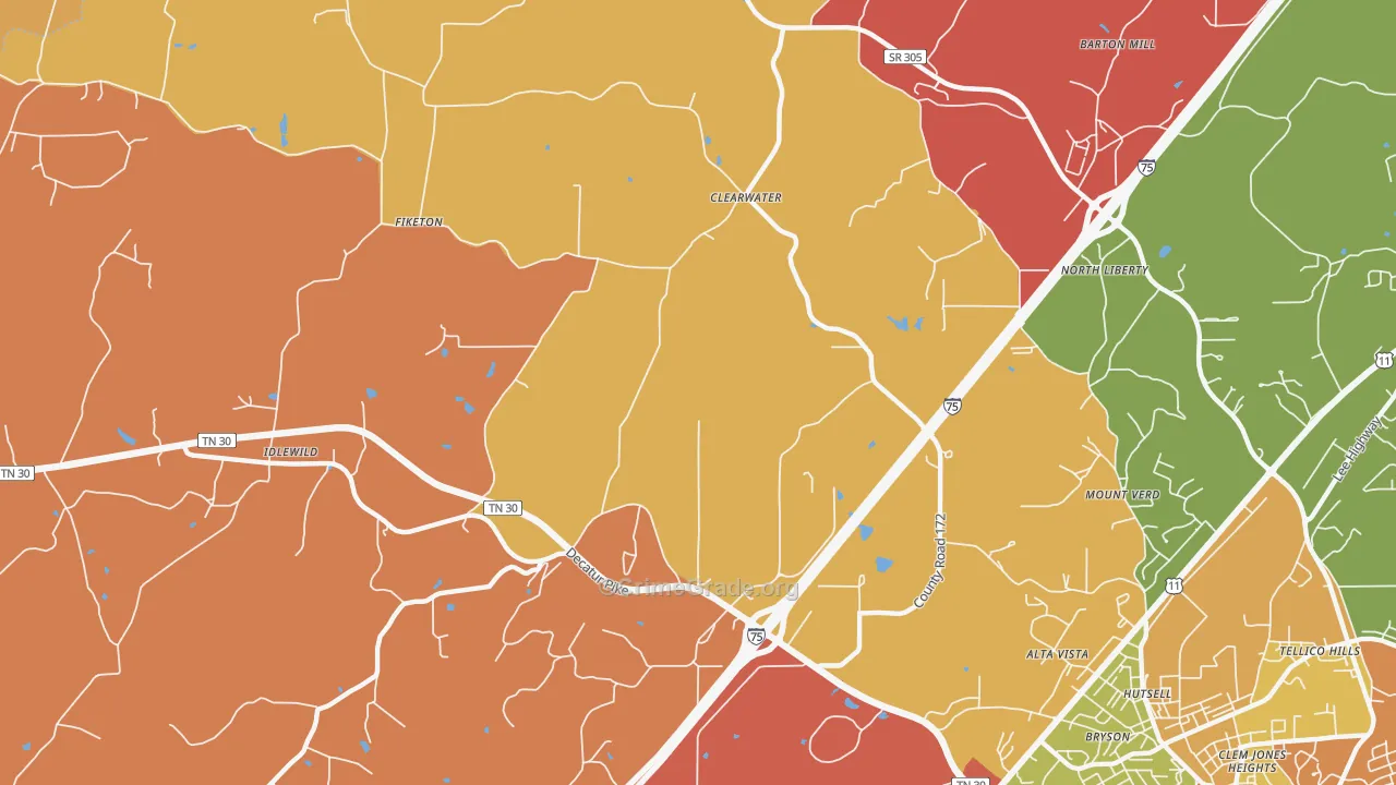 Clearwater, TN Map of Arson Rates