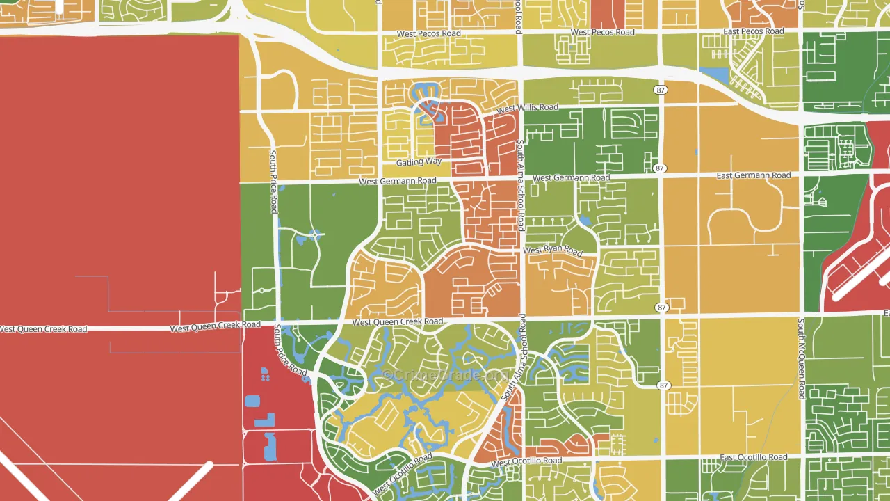 Clemente Ranch, Chandler, AZ Map of Arson Rates