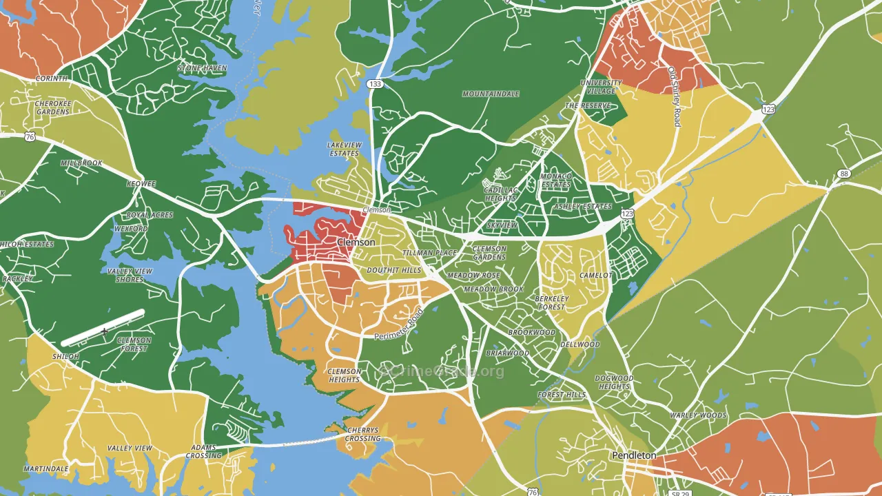 Clemson, SC Map of Arson Rates