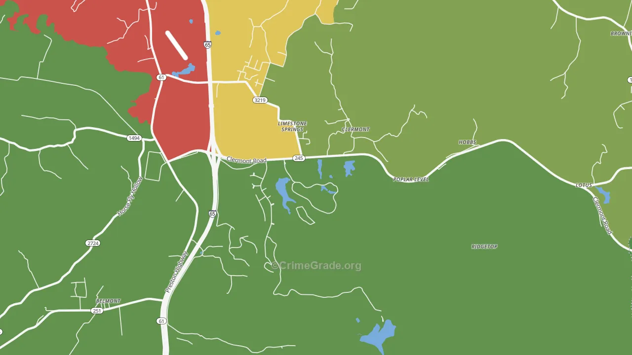 Clermont, KY Map of Arson Rates
