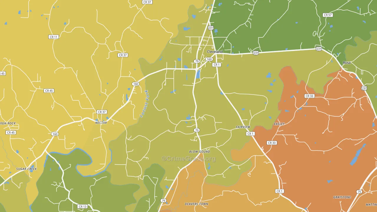 Cleveland, AL Map of Arson Rates