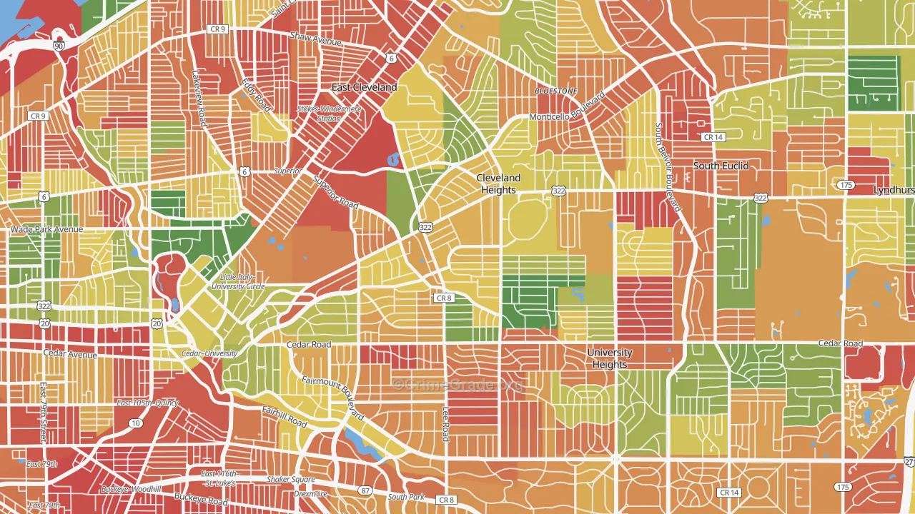 Cleveland Heights, OH Map of Arson Rates