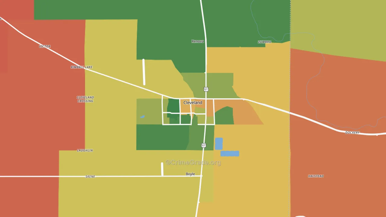 Cleveland, MS Map of Arson Rates