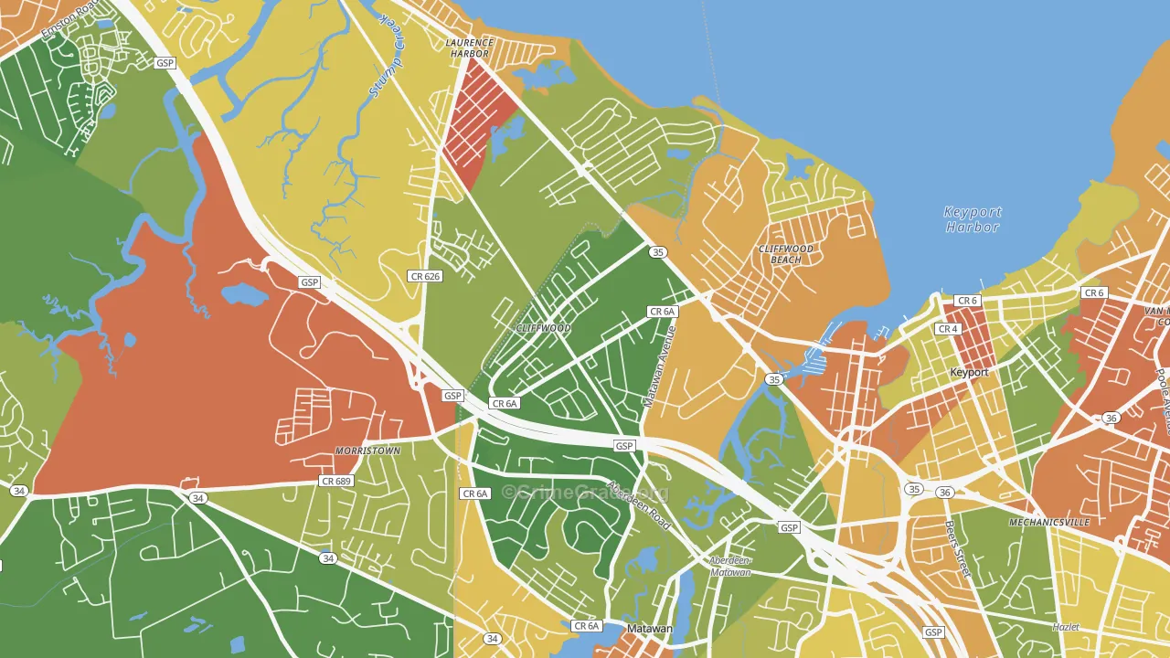 Cliffwood, NJ Map of Arson Rates