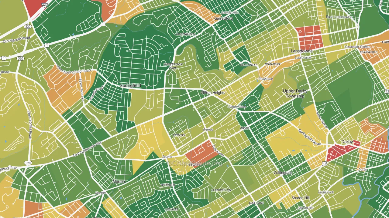 Clifton Heights, PA Map of Arson Rates