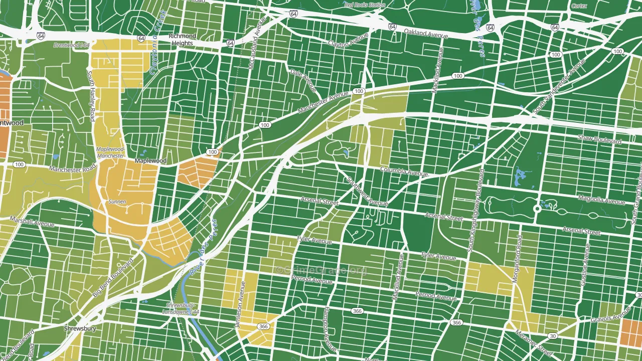 Clifton Heights, St. Louis, MO Map of Arson Rates