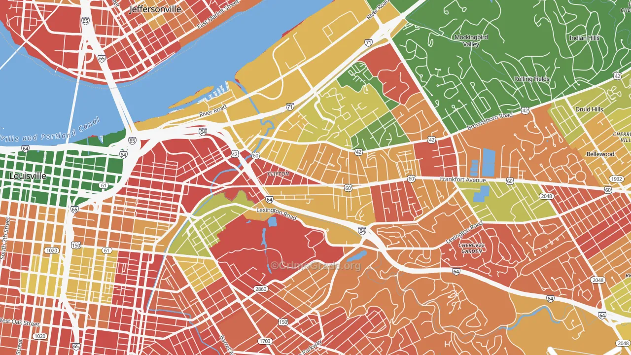 Clifton, Louisville, KY Map of Arson Rates