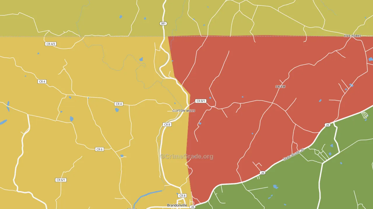 Clifton Mills, WV Map of Arson Rates