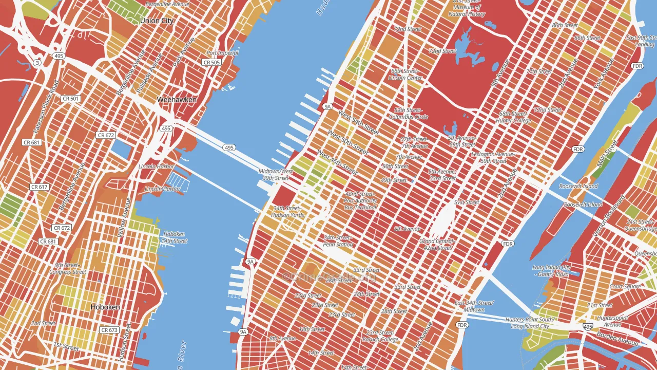 Clinton, Manhattan, NY Map of Arson Rates