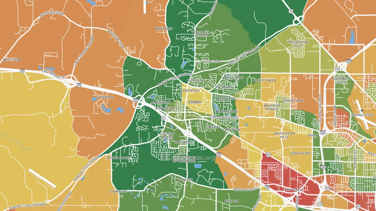 Clinton, MS Map of Arson Rates