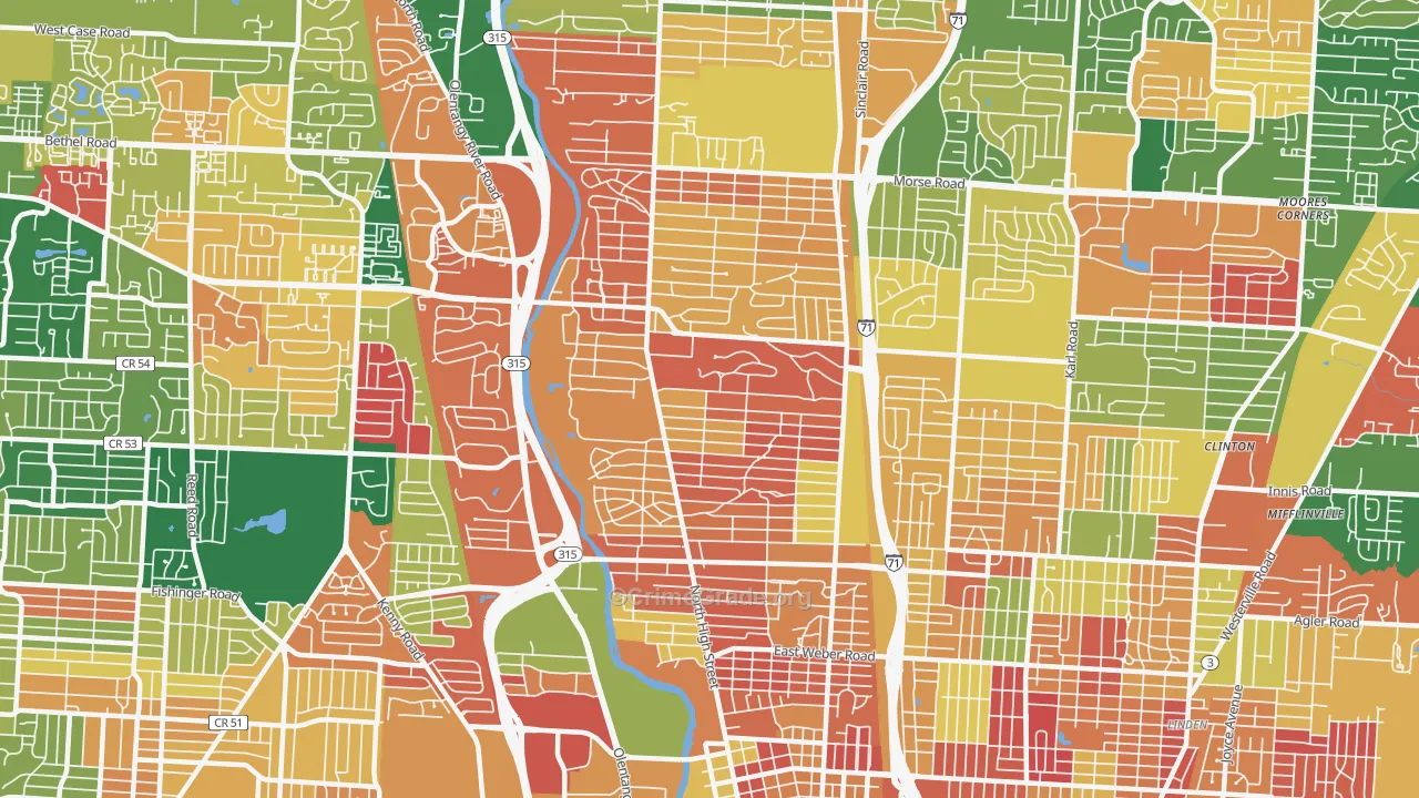 Clintonville, Columbus, OH Map of Arson Rates