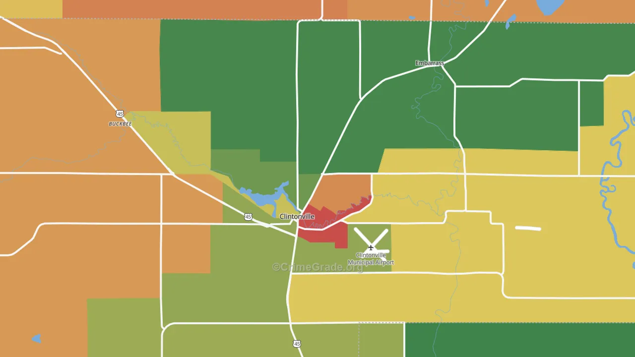 Clintonville, WI Map of Arson Rates