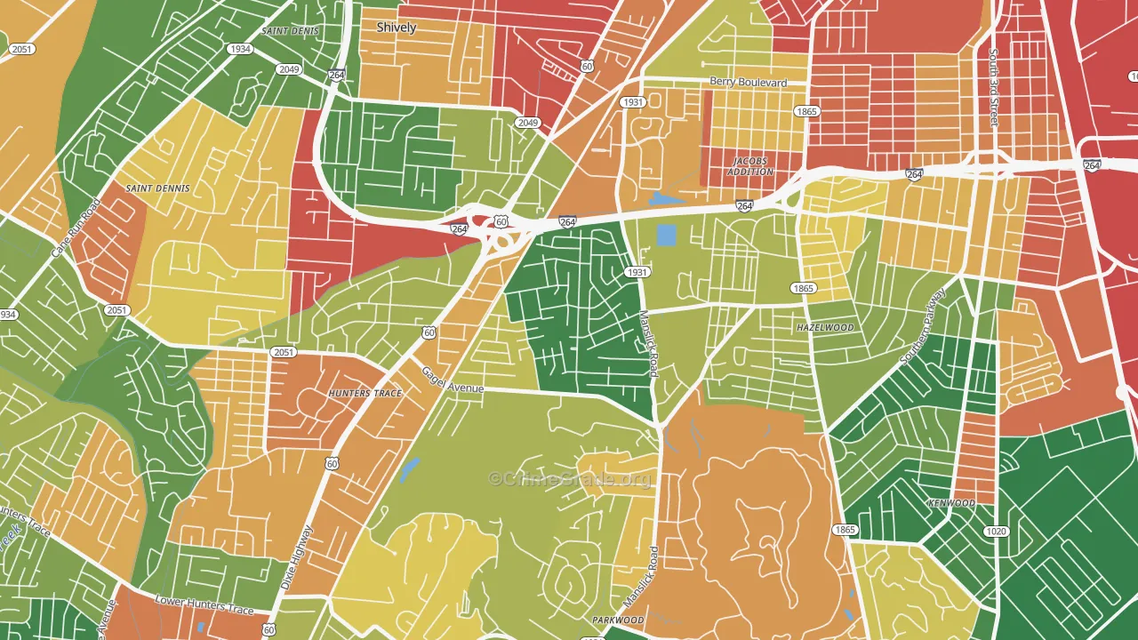 Cloverleaf, Louisville, KY Map of Arson Rates