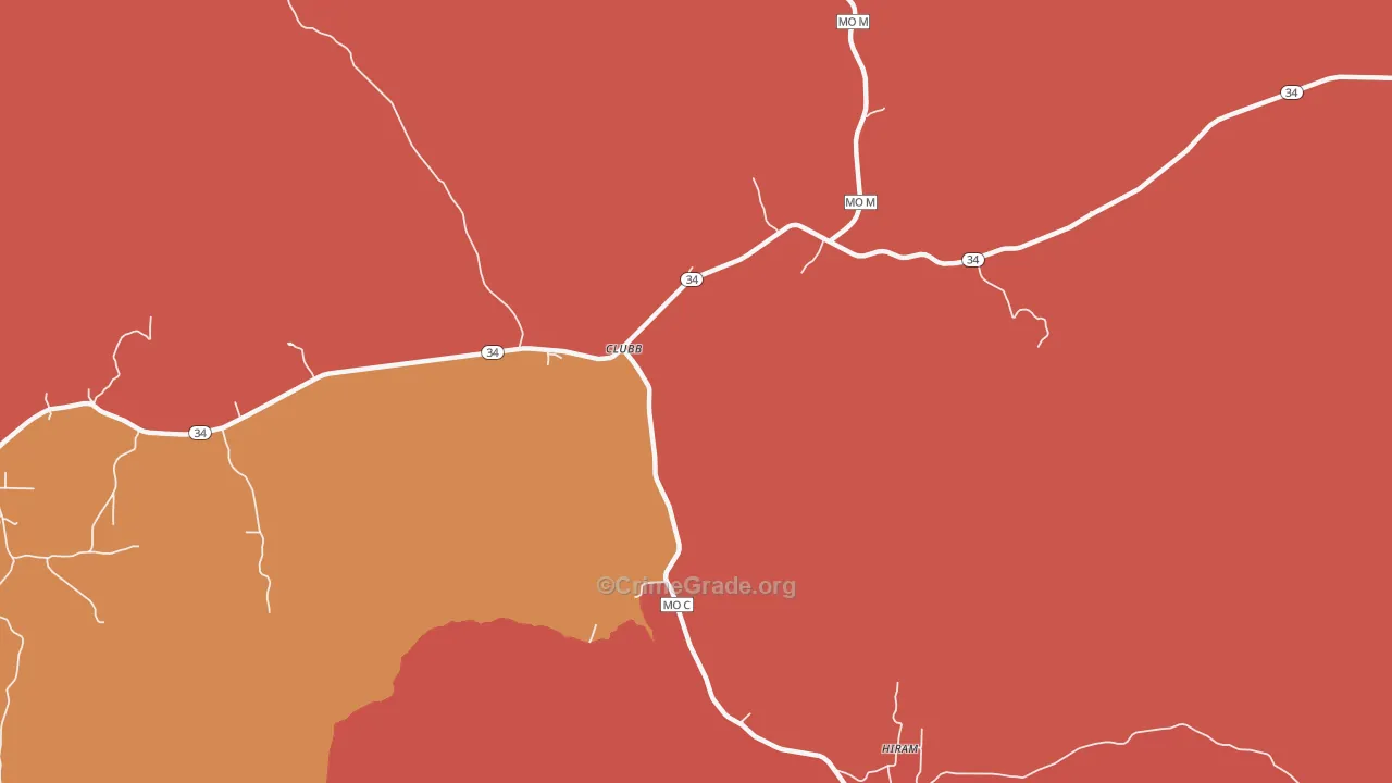 Clubb, MO Map of Arson Rates