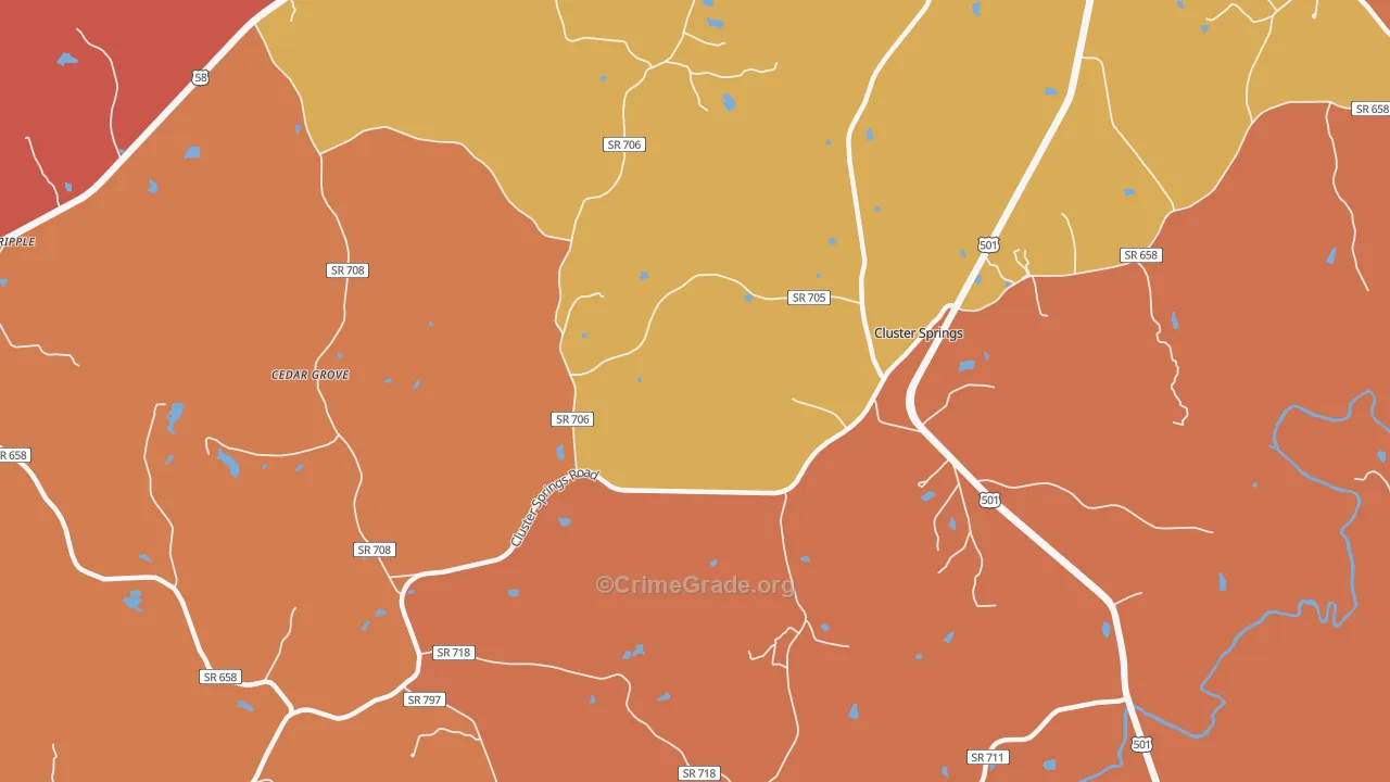 Cluster Springs, VA Map of Arson Rates