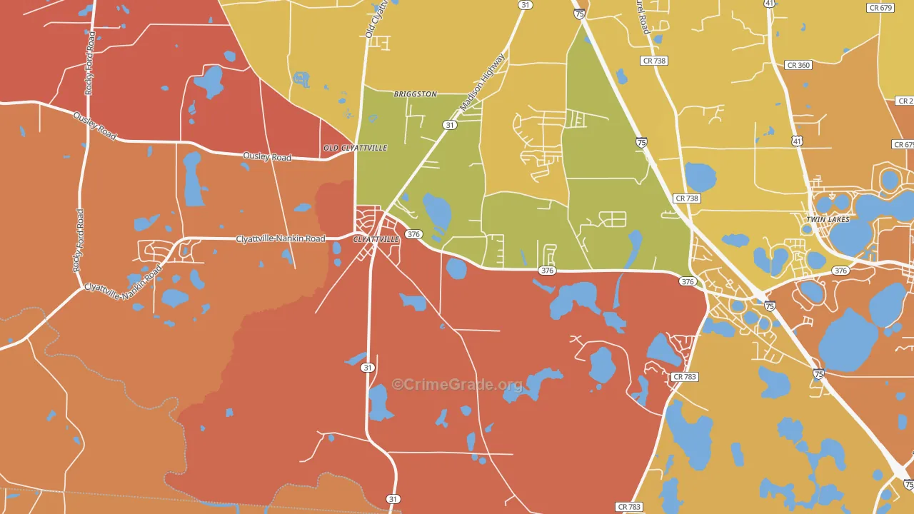 Clyattville, GA Map of Arson Rates