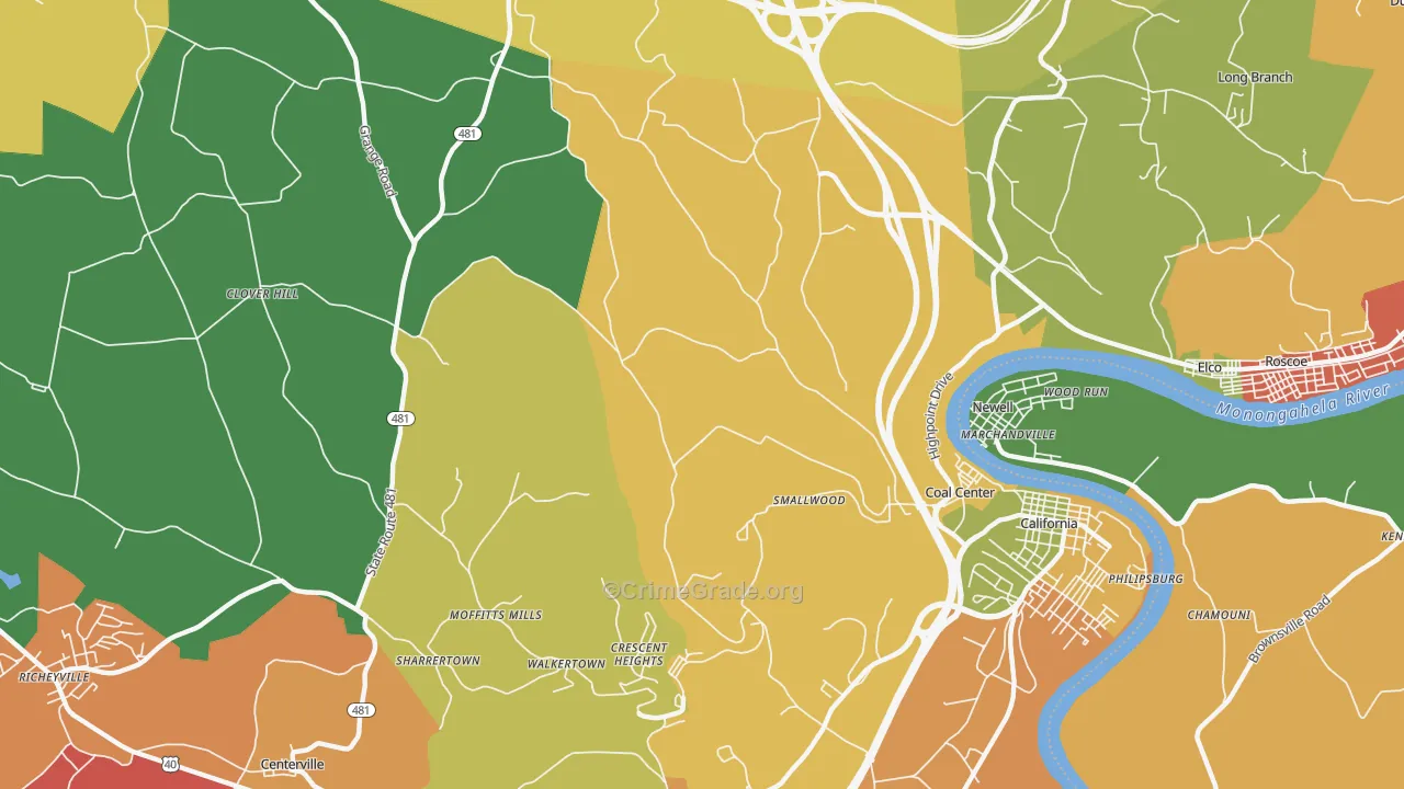 Coal Center, PA Map of Arson Rates