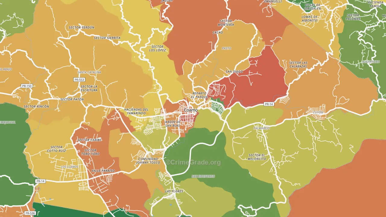 Coamo, PR Map of Arson Rates